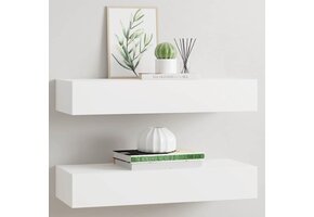 vidaXL Wandschappen 2 st met lade - 60x23.5x10 cm MDF Wit - 68% Korting!