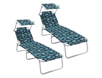 vidaXL Ligbed met Luifel - Inklapbaar Staal Bladmotief - 54% Korting!