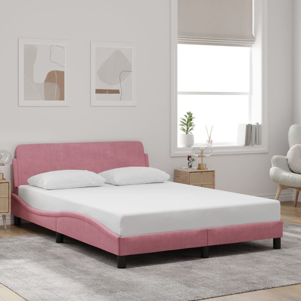 vidaXL Bedframe Fluweel Roze 140x200 cm - 55% Korting