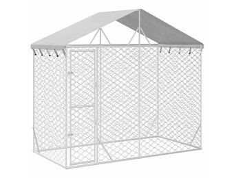 vidaXL Hondenkennel met Dak - 3x1.5x2.5m - Gegalvaniseerd Staal - Zilver - 35% Korting!