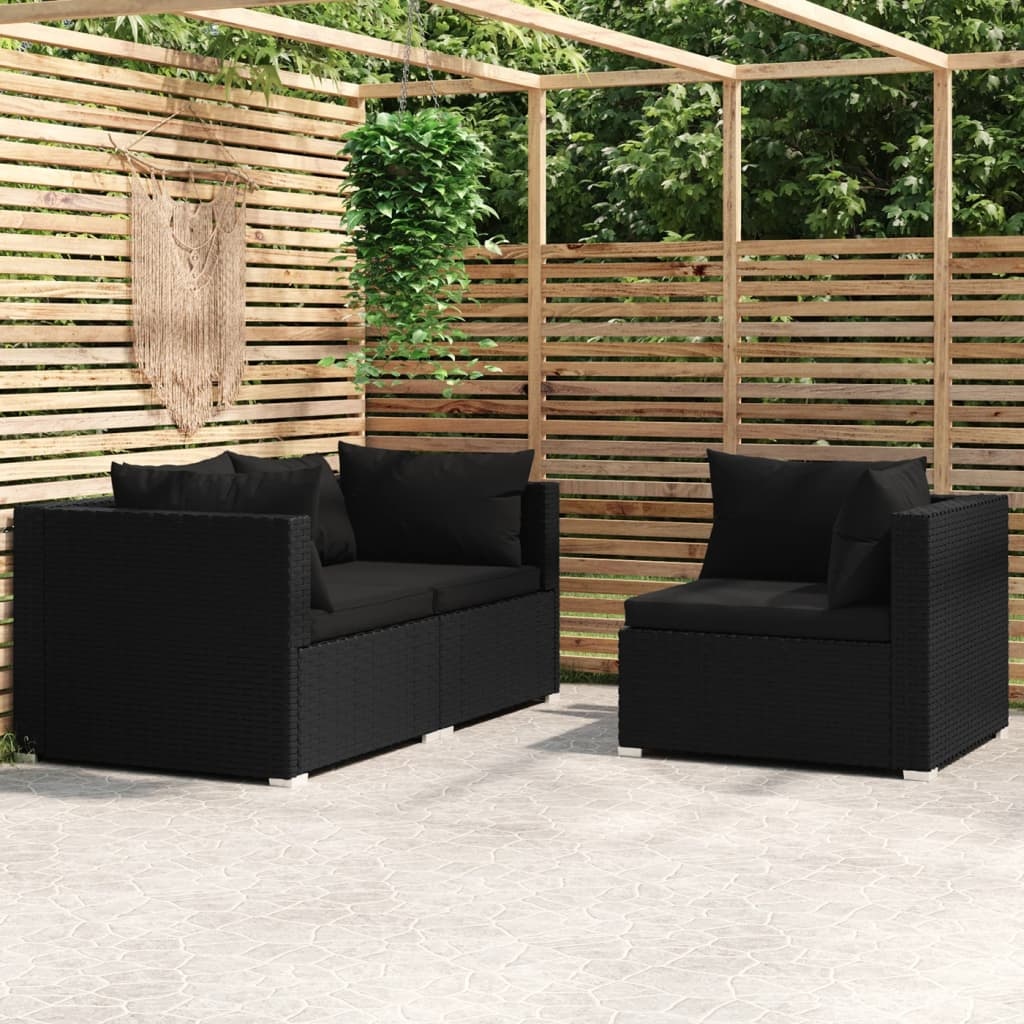 vidaXL Loungeset 3-delig | Poly Rattan Zwart | 42% Korting