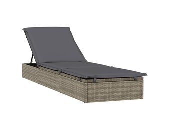 vidaXL Ligbed met kussen - 57% Korting - Poly Rattan Grijs