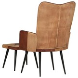vidaXL Fauteuil met Voetensteun - Echt Leer & Canvas Bruin - 43% Korting