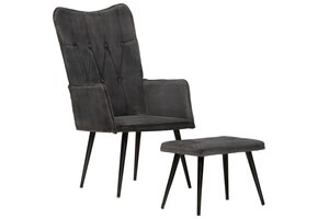 vidaXL Fauteuil + Voetenbank Zwart Canvas Vintage - 30% Korting