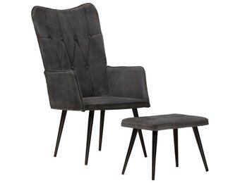 vidaXL Fauteuil + Voetenbank Zwart Canvas Vintage - 30% Korting