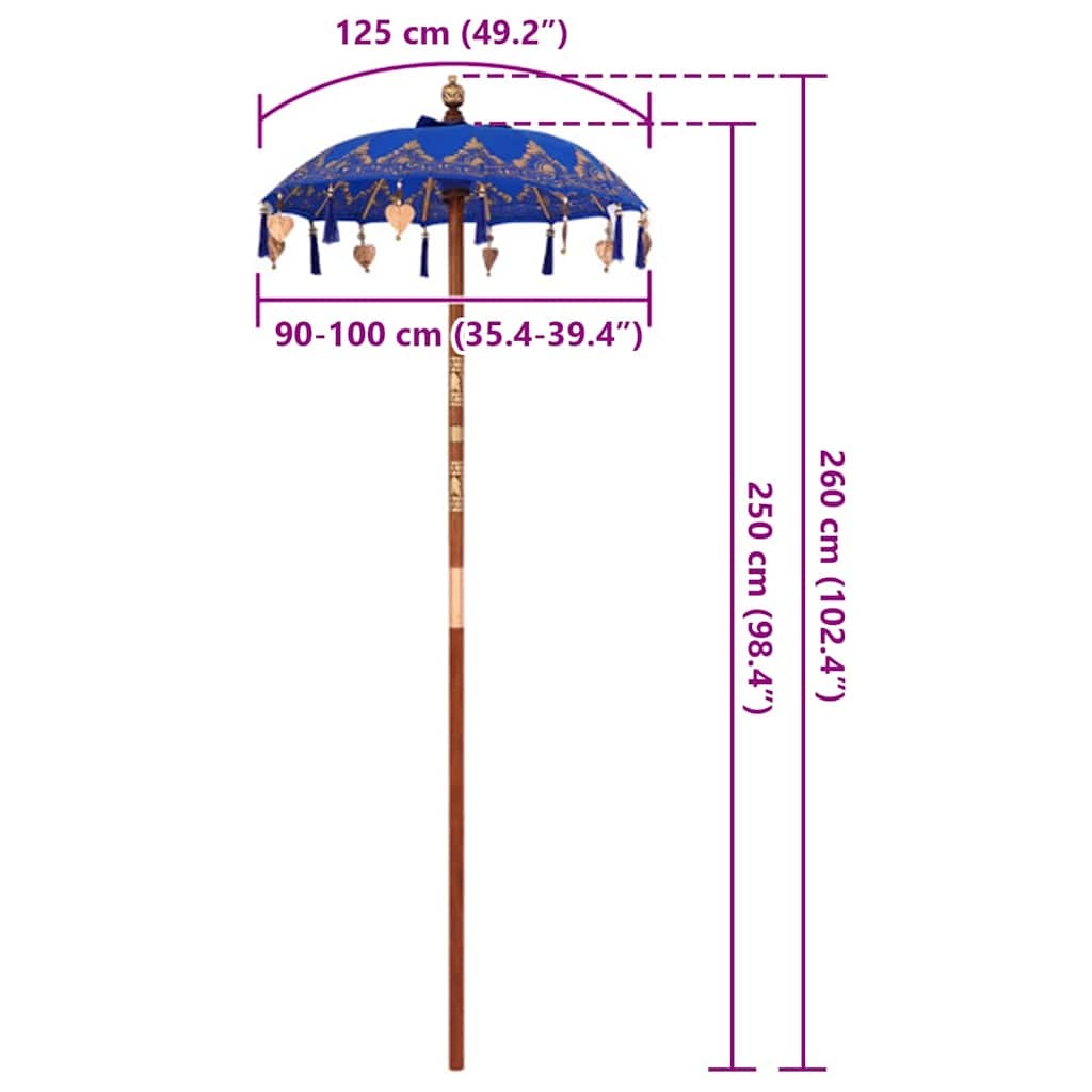 vidaXL Balinese Parasol Blauw (90-100) x 260 cm - 35% Korting