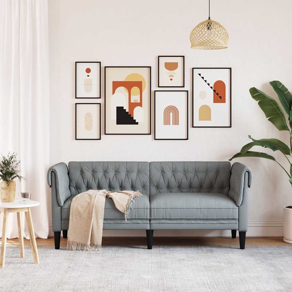 vidaXL Chesterfield 2-zitsbank (lichtgrijs, stof) - 35% Korting