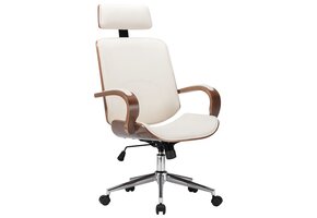 vidaXL Kantoorstoel draaibaar - Kunstleer & Hout - Crème - 42% Korting