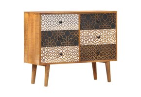 vidaXL Dressoir Massief Mangohout met Print - 90x30x70cm - 55% Korting!