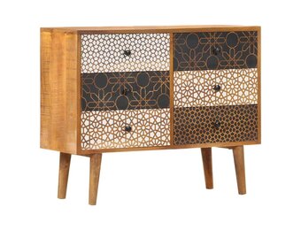 vidaXL Dressoir Massief Mangohout met Print - 90x30x70cm - 55% Korting!