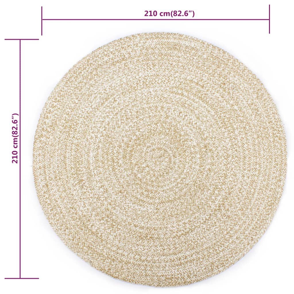 vidaXL Jute Vloerkleed Rond 210cm Wit/Bruin - Nu 35% Korting!