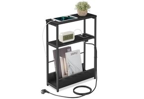 Bijzettafel Zwart 45x18x58cm - 30% Korting - Met USB & Stopcontact