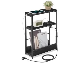 Bijzettafel Zwart 45x18x58cm - 30% Korting - Met USB & Stopcontact