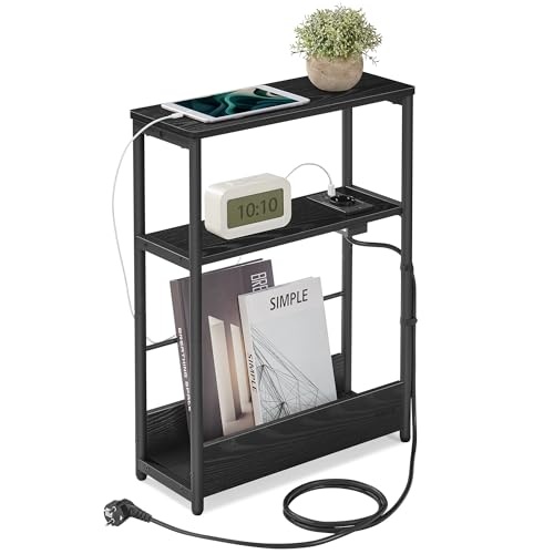 Bijzettafel Zwart 45x18x58cm - 30% Korting - Met USB & Stopcontact