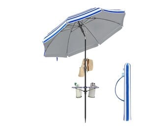Strandparasol UV 50+ Blauw Gestreept met Tafel - 35% Korting!