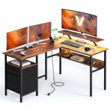 Hoekbureau Rustic Brown met LED & Stopcontacten | 55% Korting