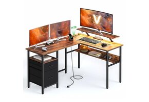 Hoekbureau Rustic Brown met LED & Stopcontacten | 55% Korting
