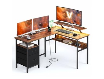 Hoekbureau Rustic Brown met LED & Stopcontacten | 55% Korting