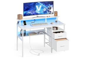 Bureau White Maple met LED: 55% Korting! Ruim & Opbergruimte