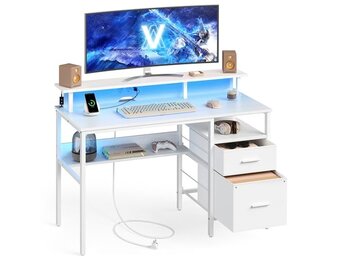 Bureau White Maple met LED: 55% Korting! Ruim & Opbergruimte