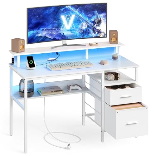 Bureau White Maple met LED: 55% Korting! Ruim & Opbergruimte