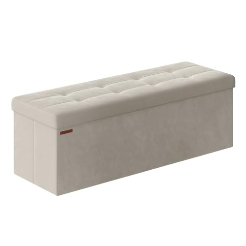 Opbergbank Fluweel Cream White 110cm - Nu met 30% Korting!