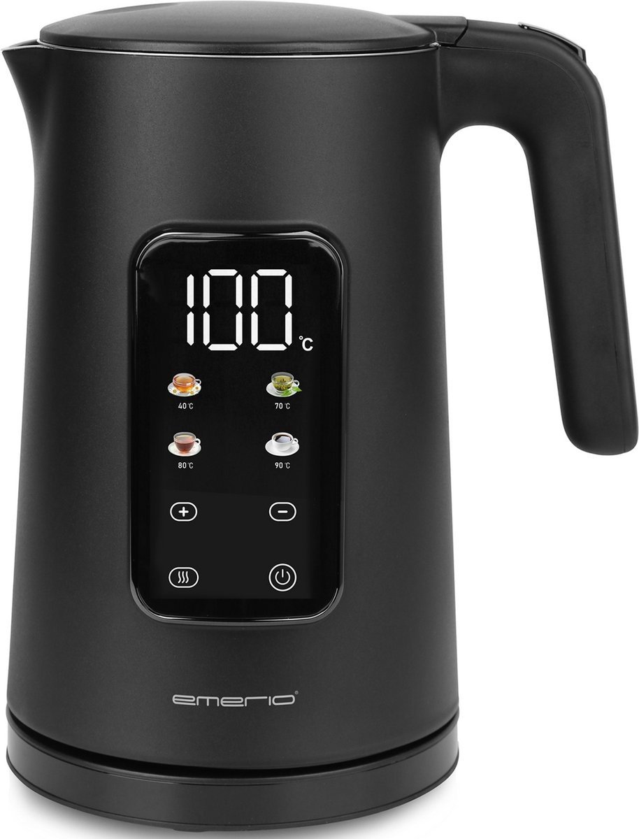 Emerio Waterkoker 1.7L met Temp.reg. & Warmhoudfunctie - Zwart - Nu 53% Korting!
