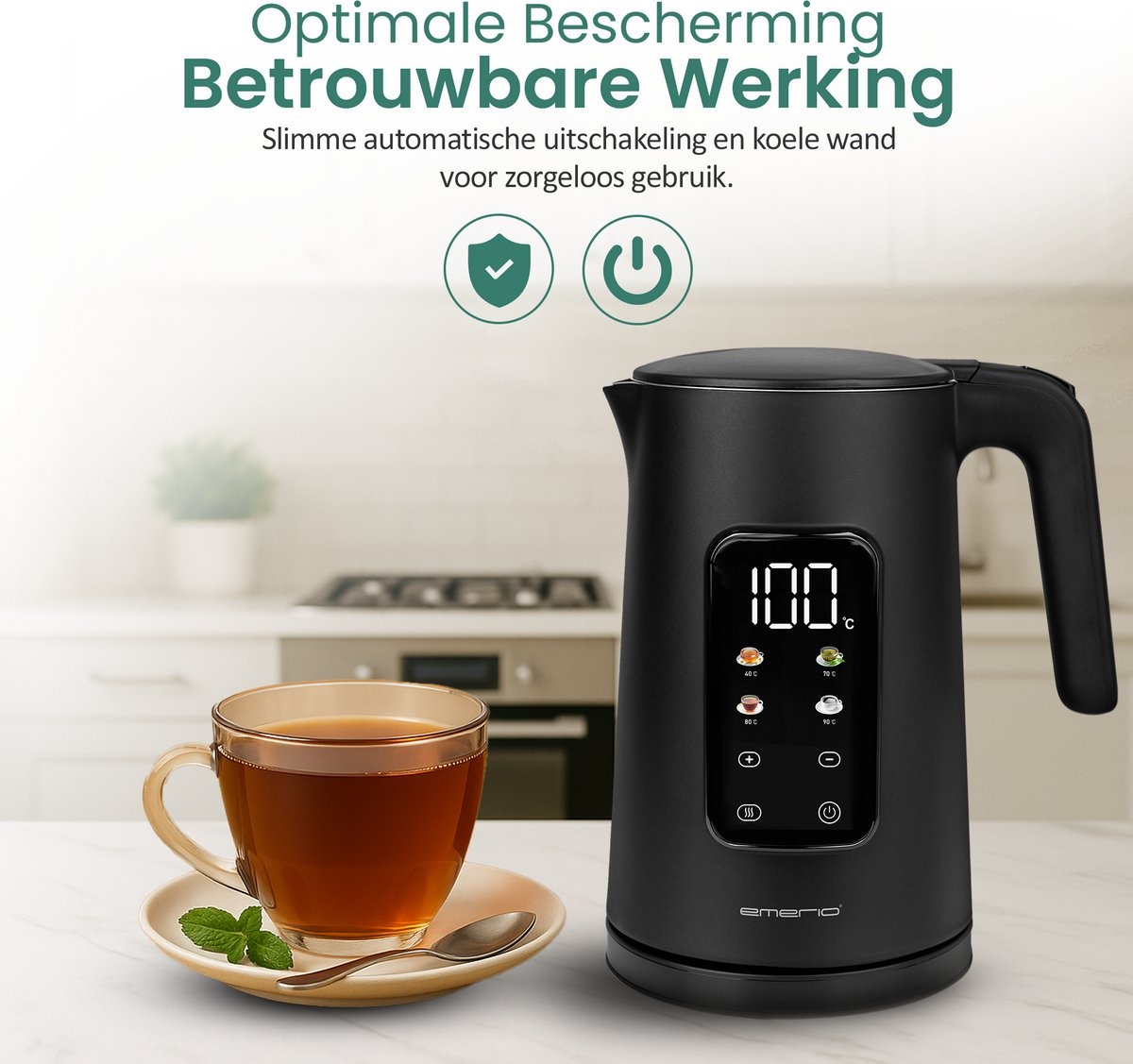 Emerio Waterkoker 1.7L met Temp.reg. & Warmhoudfunctie - Zwart - Nu 53% Korting!