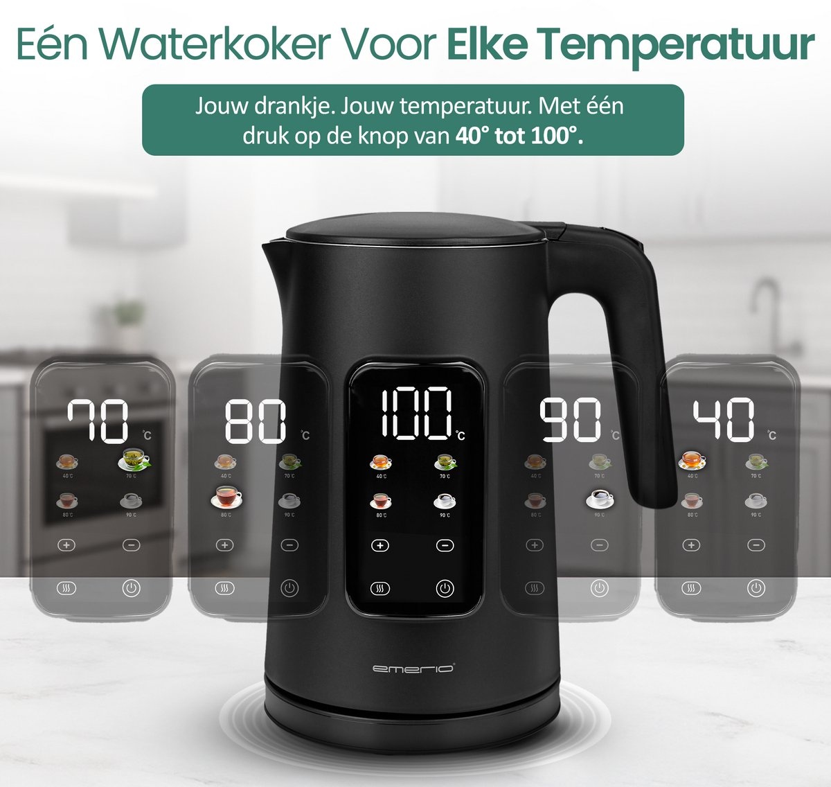Emerio Waterkoker 1.7L met Temp.reg. & Warmhoudfunctie - Zwart - Nu 53% Korting!