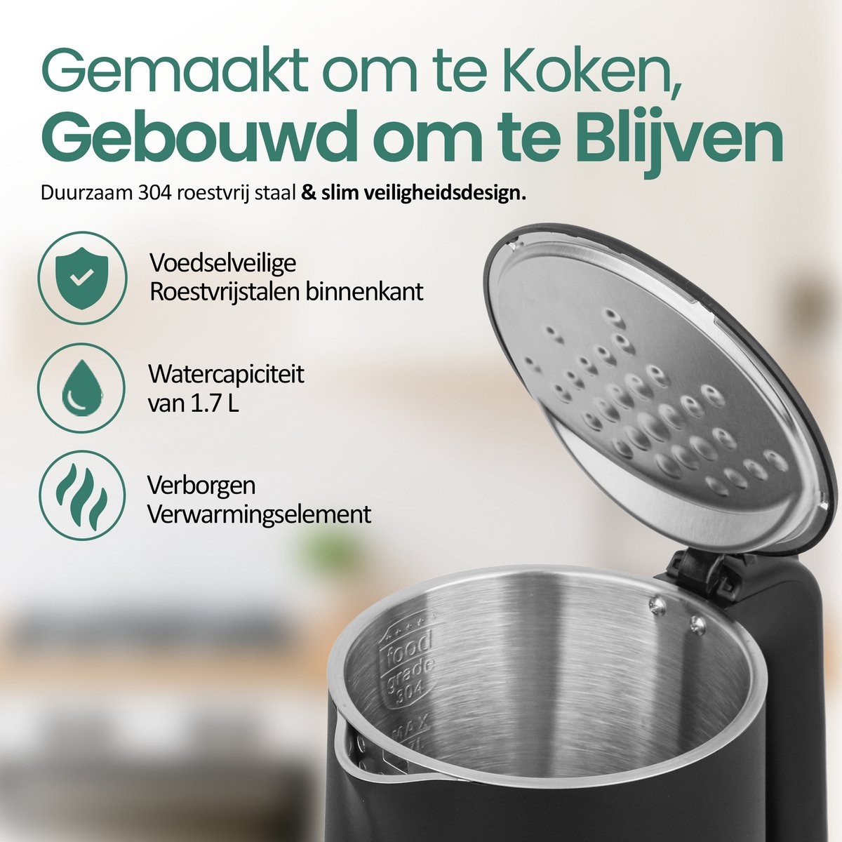 Emerio Waterkoker 1.7L met Temp.reg. & Warmhoudfunctie - Zwart - Nu 53% Korting!
