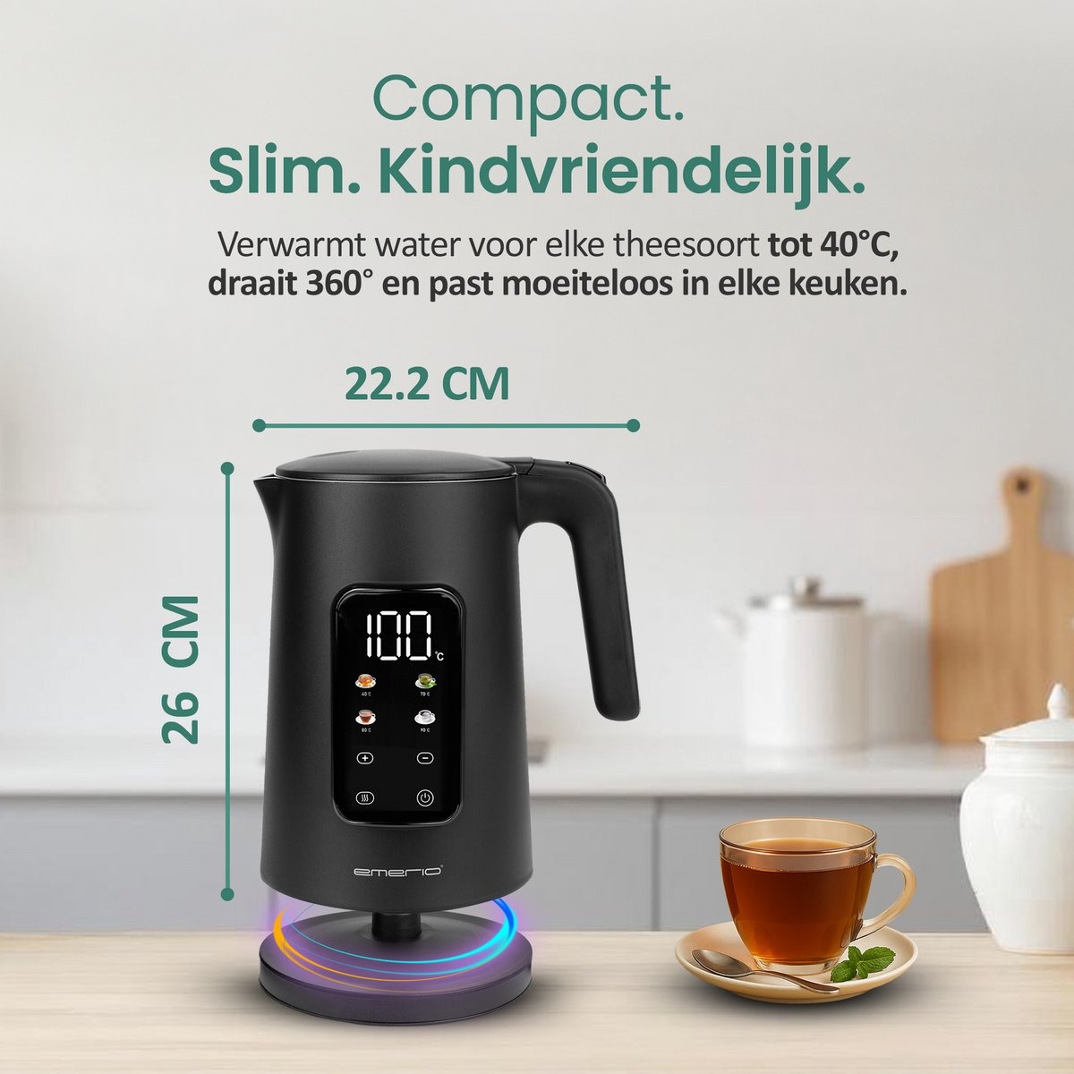 Emerio Waterkoker 1.7L met Temp.reg. & Warmhoudfunctie - Zwart - Nu 53% Korting!
