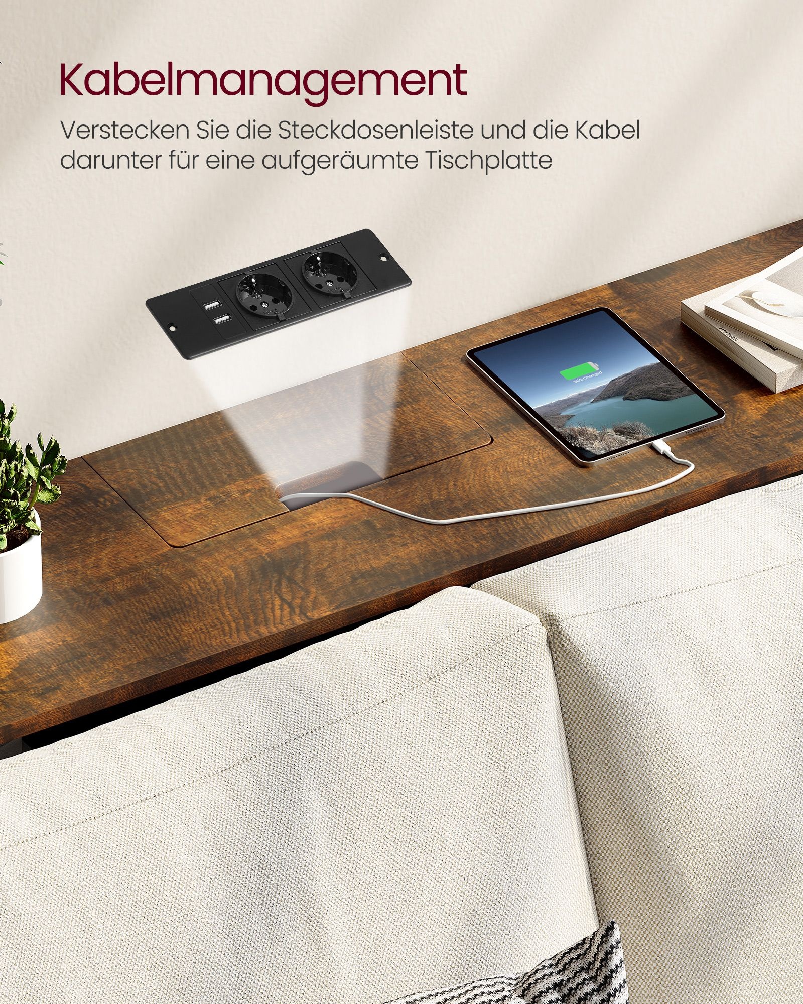 VASAGLE Console Tafel met Power Strip - 60% Korting!
