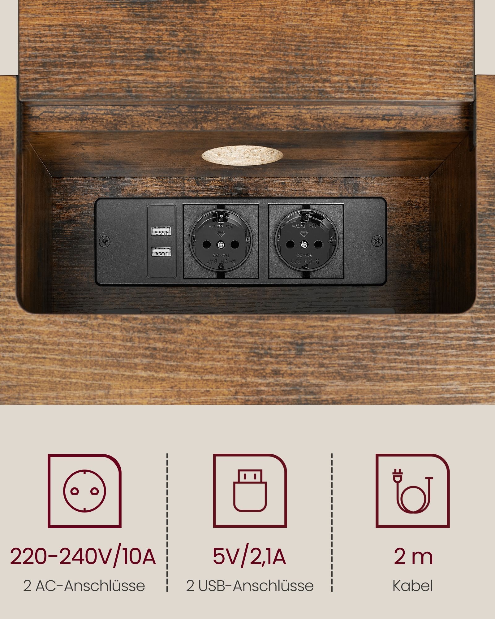 VASAGLE Console Tafel met Power Strip - 60% Korting!