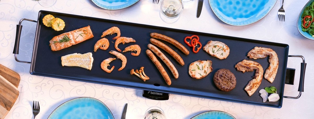 Bestron Bakplaat - ABP604 - 1800W - Gourmet, Grillplaat XL 91x24cm - 8-10 personen - Zwart