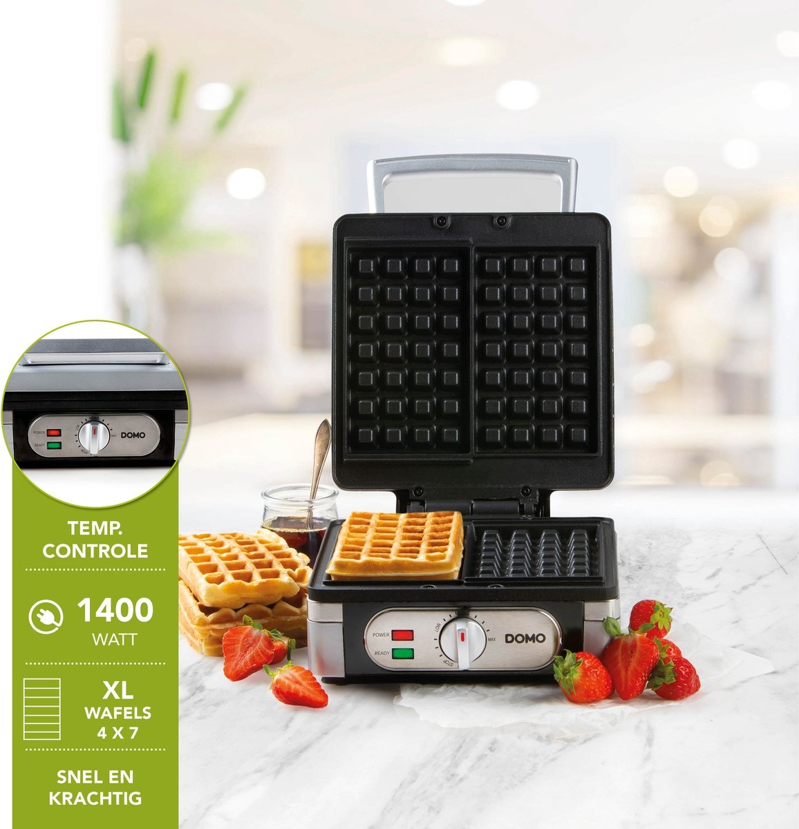 DOMO DO9047W/N Wafelijzer - XXL Belgische Wafels - 1400W - RVS | 53% KORTING