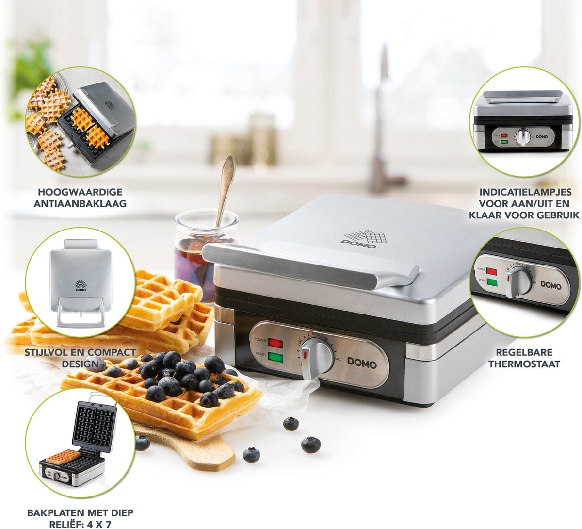 DOMO DO9047W/N Wafelijzer - XXL Belgische Wafels - 1400W - RVS | 53% KORTING