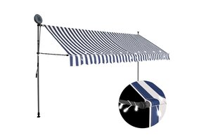 vidaXL Luifel handmatig uitschuifbaar met LED (350cm, Blauw/Wit) - 47% Korting!