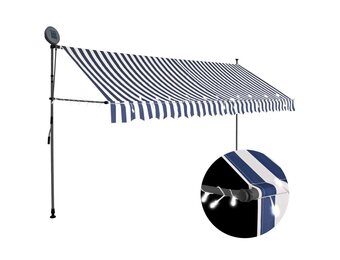 vidaXL Luifel handmatig uitschuifbaar met LED (350cm, Blauw/Wit) - 47% Korting!