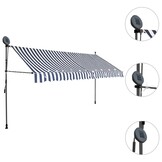 vidaXL Luifel handmatig uitschuifbaar met LED (350cm, Blauw/Wit) - 47% Korting!