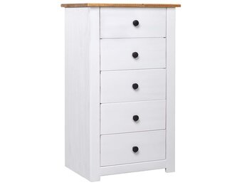 vidaXL Dressoir Panama Grenenhout Wit - 5 Lades - 55% Korting!