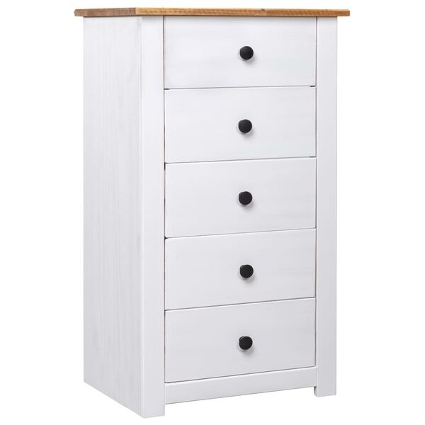 vidaXL Dressoir Panama Grenenhout Wit - 5 Lades - 55% Korting!