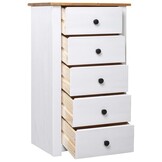 vidaXL Dressoir Panama Grenenhout Wit - 5 Lades - 55% Korting!
