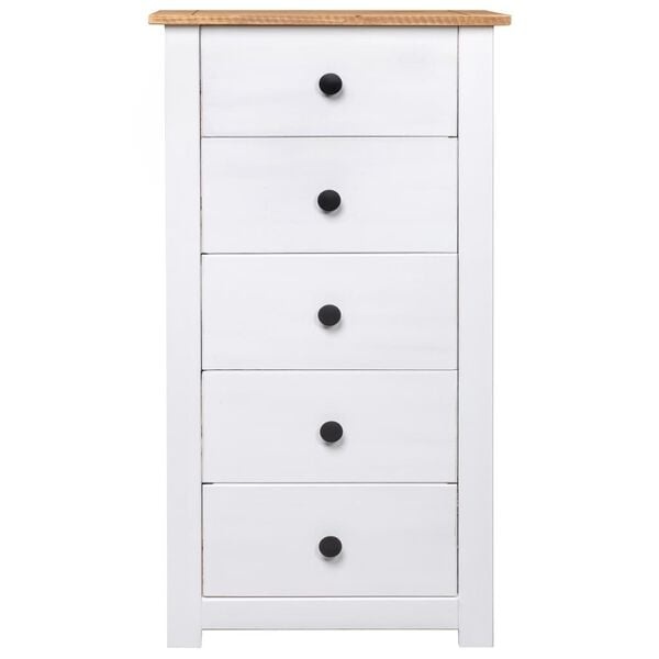 vidaXL Dressoir Panama Grenenhout Wit - 5 Lades - 55% Korting!