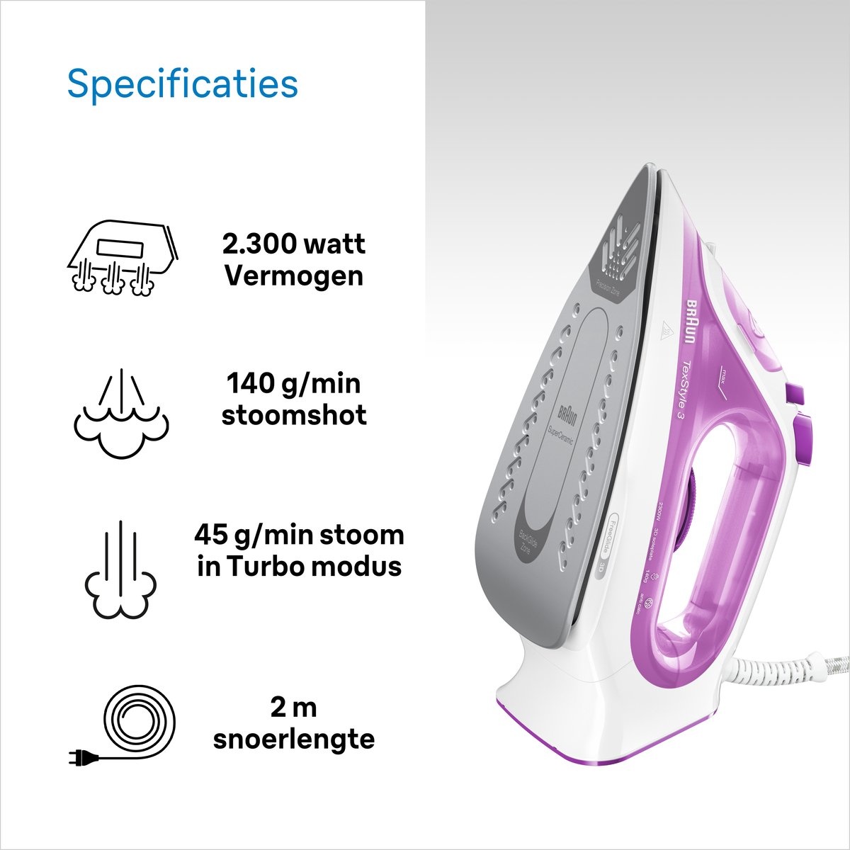 Braun TexStyle 3 SI3030PU Stoomstrijkijzer - 39% Korting - Paars