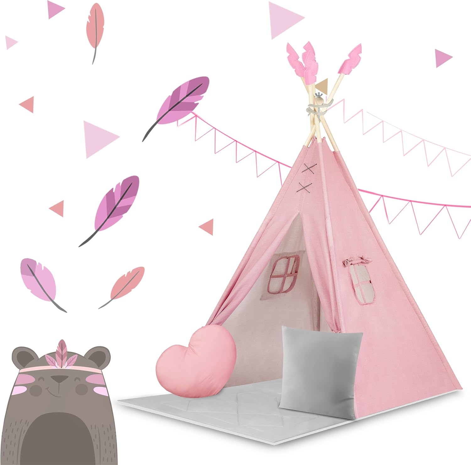 Nukido Tipi Tent Kinderen Roze + Gratis Stabilisator (35% Korting)