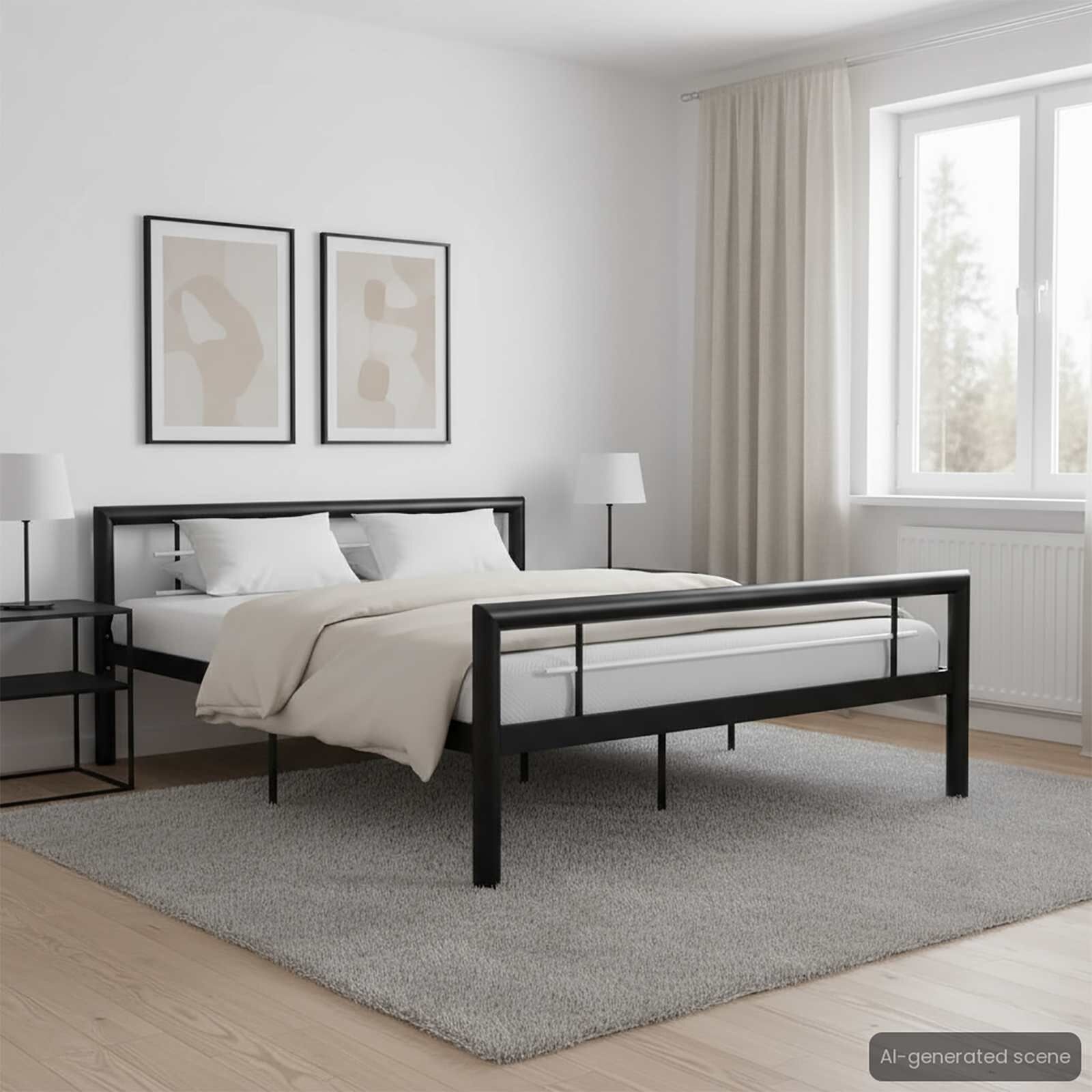 vidaXL Bedframe Metaal Zwart/Wit 120x200 - 60% Korting!