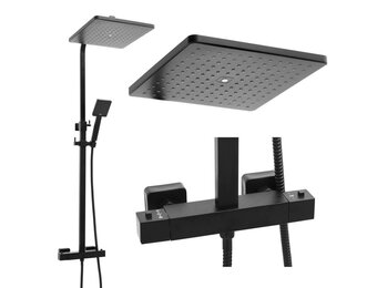 Douchepaneel Zwart 55% Korting | Regendouche 30cm & Thermostaatkraan