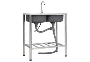 vidaXL Campinggootsteen dubbele bakken RVS - 35% Korting