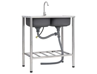 vidaXL Campinggootsteen dubbele bakken RVS - 35% Korting