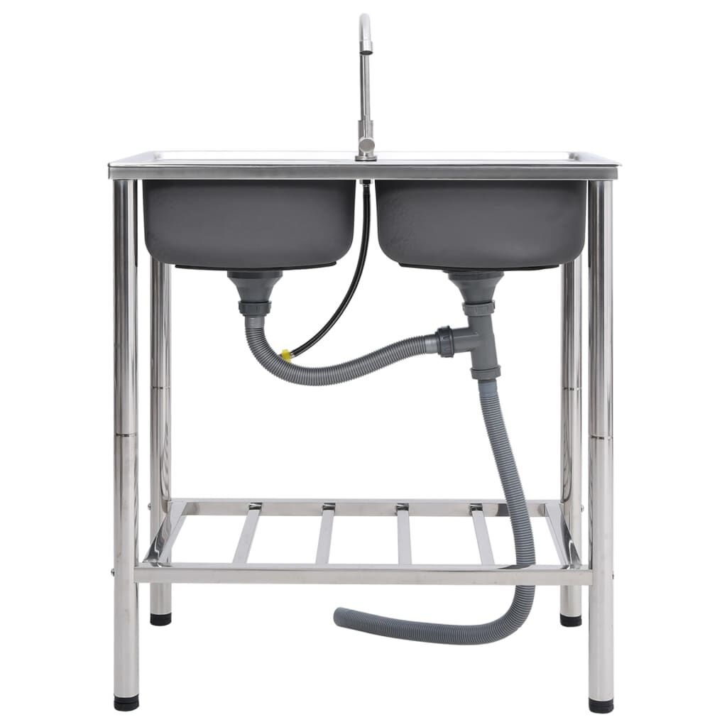 vidaXL Campinggootsteen dubbele bakken RVS - 35% Korting